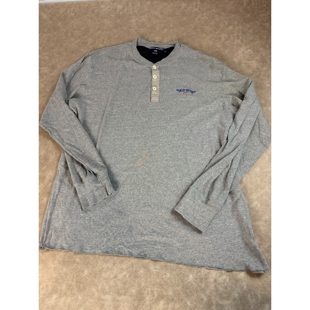 Polo Sport Ralph Lauren Made in USA Mens Henley Pullover‎ Sweatshirt Gray XL